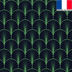 Velours bleu nuit imprimé écaille vert