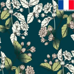 Velours bleu pétrole imprimé jasmin