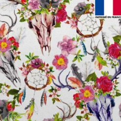 Velours écru imprimé boho tête de mort et attrape rêves