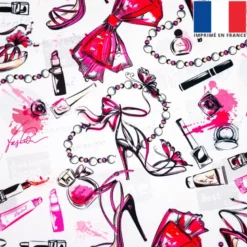 Velours écru motif make-up glamour rose