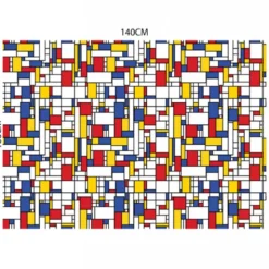 Velours écru motif rectangles jaunes rouges et bleus