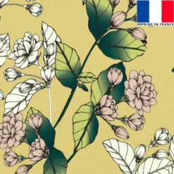 Velours jaune anis imprimé jasmin