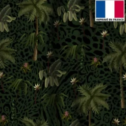 Velours léopard vert motif palmier