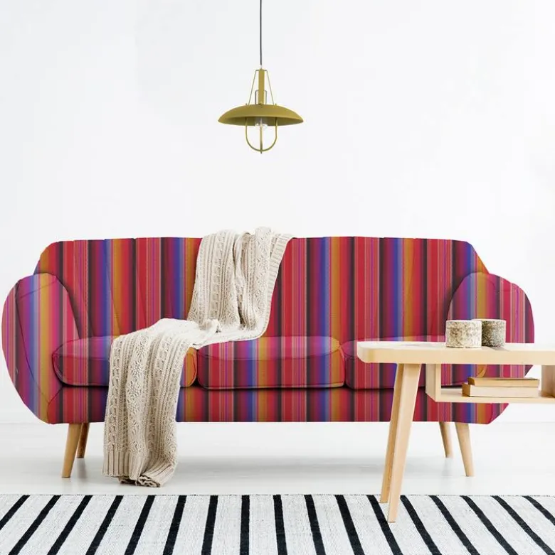 Velours multicolore motif mexicain rayé