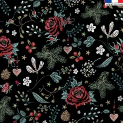 Velours noir imprimé fleur d'hiver