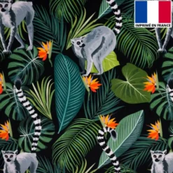Velours noir imprimé jungle et lémurien