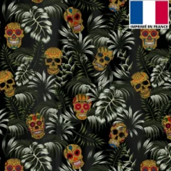 Velours noir imprimé jungle tête de mort ocre