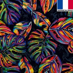 Velours noir imprimé palme multicolore