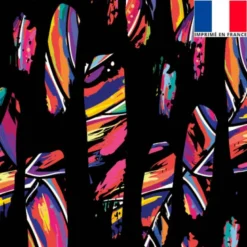 Velours noir motif jungle multicolore hachuré noir