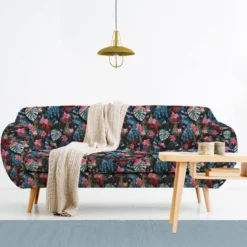Velours noir motif paon fleuri rose