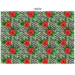 Velours noir motif scandinave et hibiscus