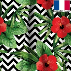 Velours noir motif scandinave et hibiscus