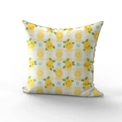 Vichy citrons kawaii et rondelles - Fond blanc