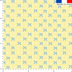 Vichy et petit noeud bleu - Fond jaune
