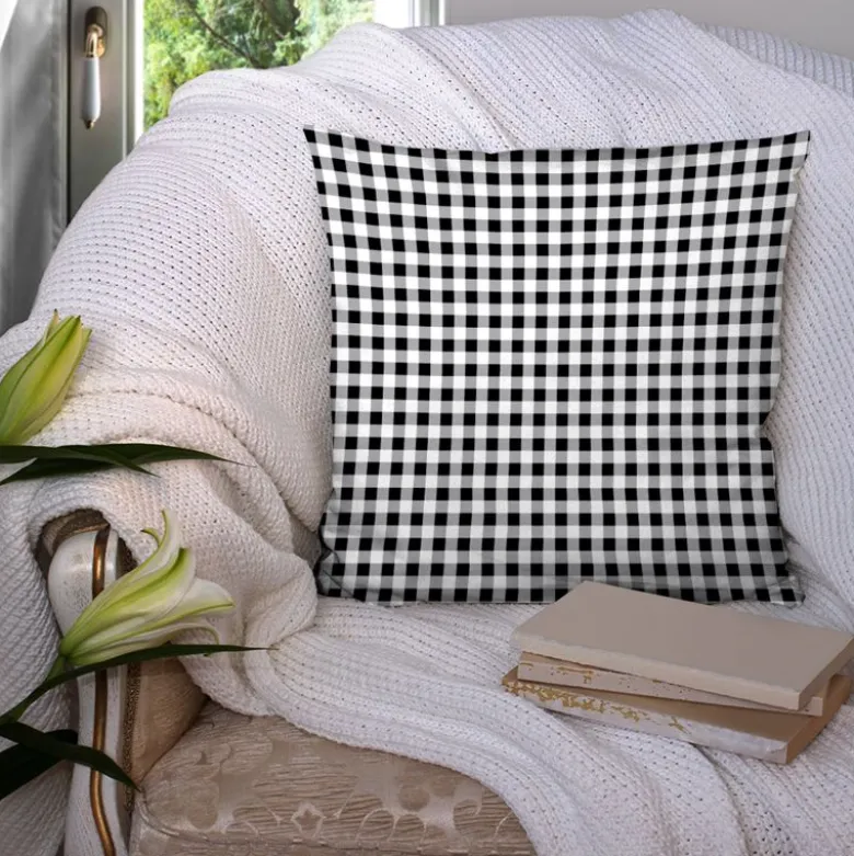 Vichy noir 10mm - Fond blanc