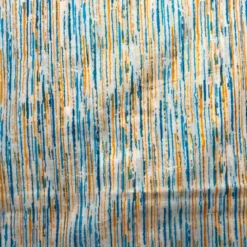 Voile de coton indien rayures lurex blanc motif traits bleus et orange