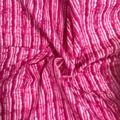 Voile de coton indien rayures lurex motif traits fuchsia et roses