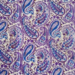 Voile de coton indien rayures lurex blanc motif cachemire violet et bleu
