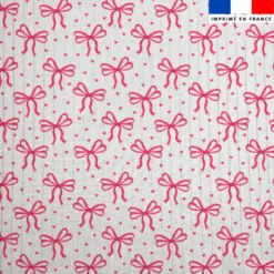 Voile de coton lurex motif noeud rose et coeur