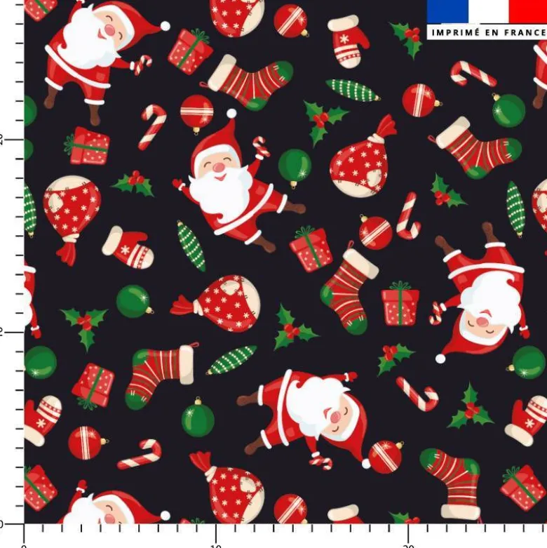 Voile de coton lurex motif papa de noel et sucre d'orge