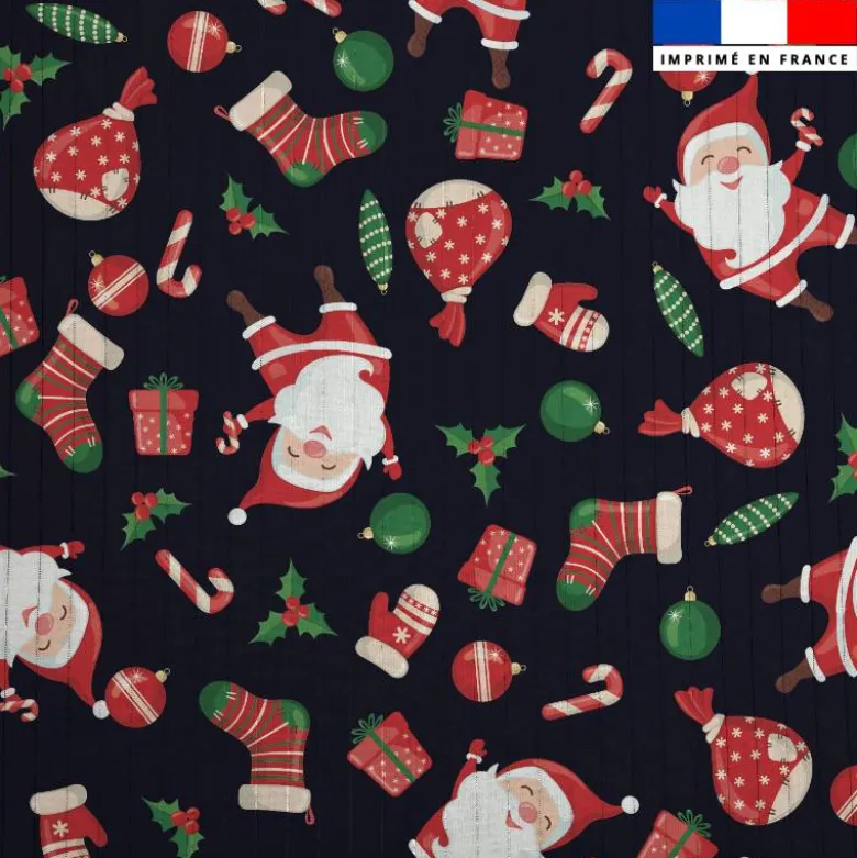 Voile de coton lurex motif papa de noel et sucre d'orge