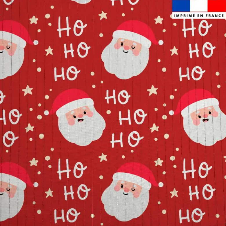 Voile de coton lurex motif père noël ho ho ho