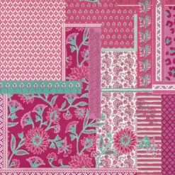 Voile de coton patchwork ethnique rose et turquoise