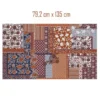 Voile de coton patchwork ethnique bleu terracotta et lie de vin