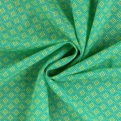 Voile de coton petits losanges ethniques turquoise et jaune