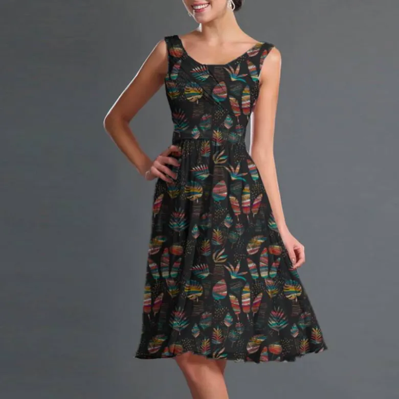 Wax feuilles tropicales multicolores - Fond noir
