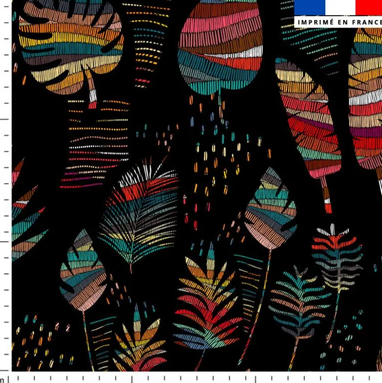Wax feuilles tropicales multicolores - Fond noir