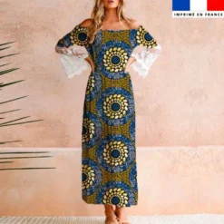 Wax fleur abstraite et spirale jaune et bleue - Fond noir
