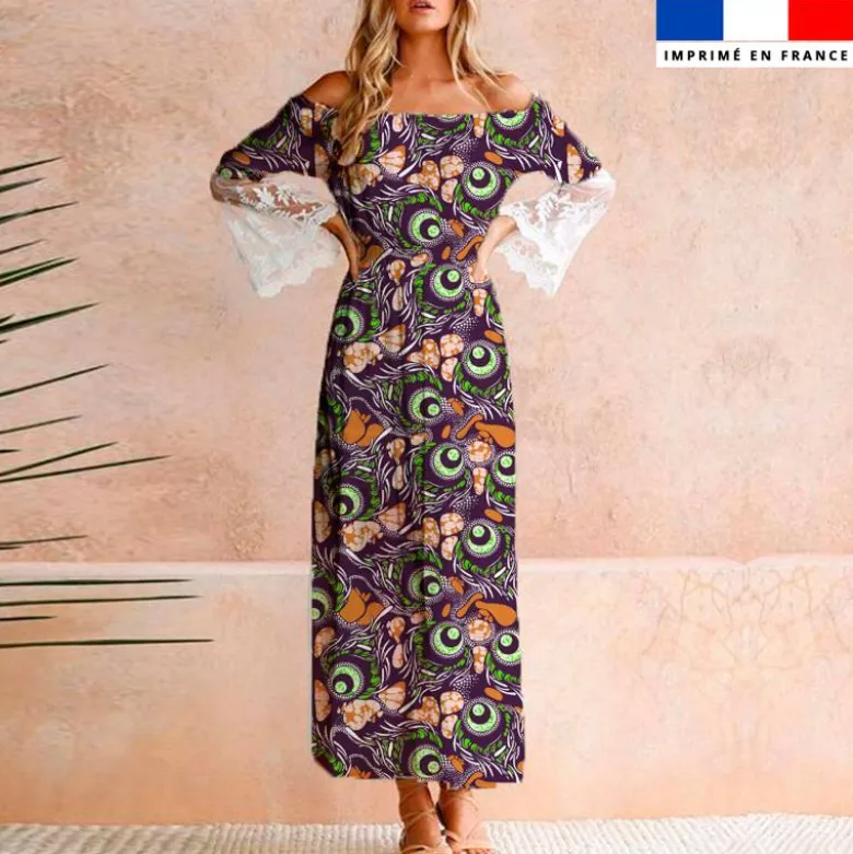 Wax forme abstraite orange et vert - Fond violet foncé