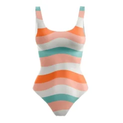 Zig-zag orange bleu et rose - Fond écru
